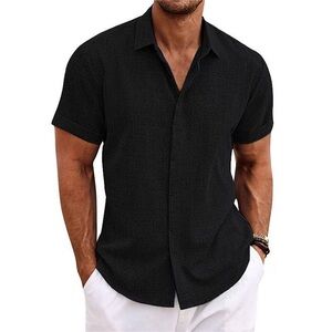 Men's Sleek Black Casual Button Down Shirt